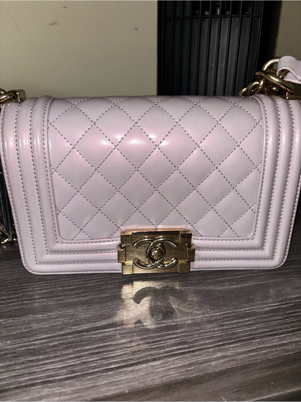 CHANEL Quilted Boy Flap Shoulder Bag in Lavender with Gold Hardware